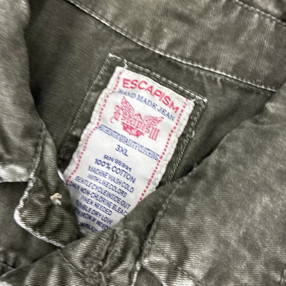 Vtg Escapism Green Denim Vest 100% Cotton Mens XXL Distressed Jean Size 3XL